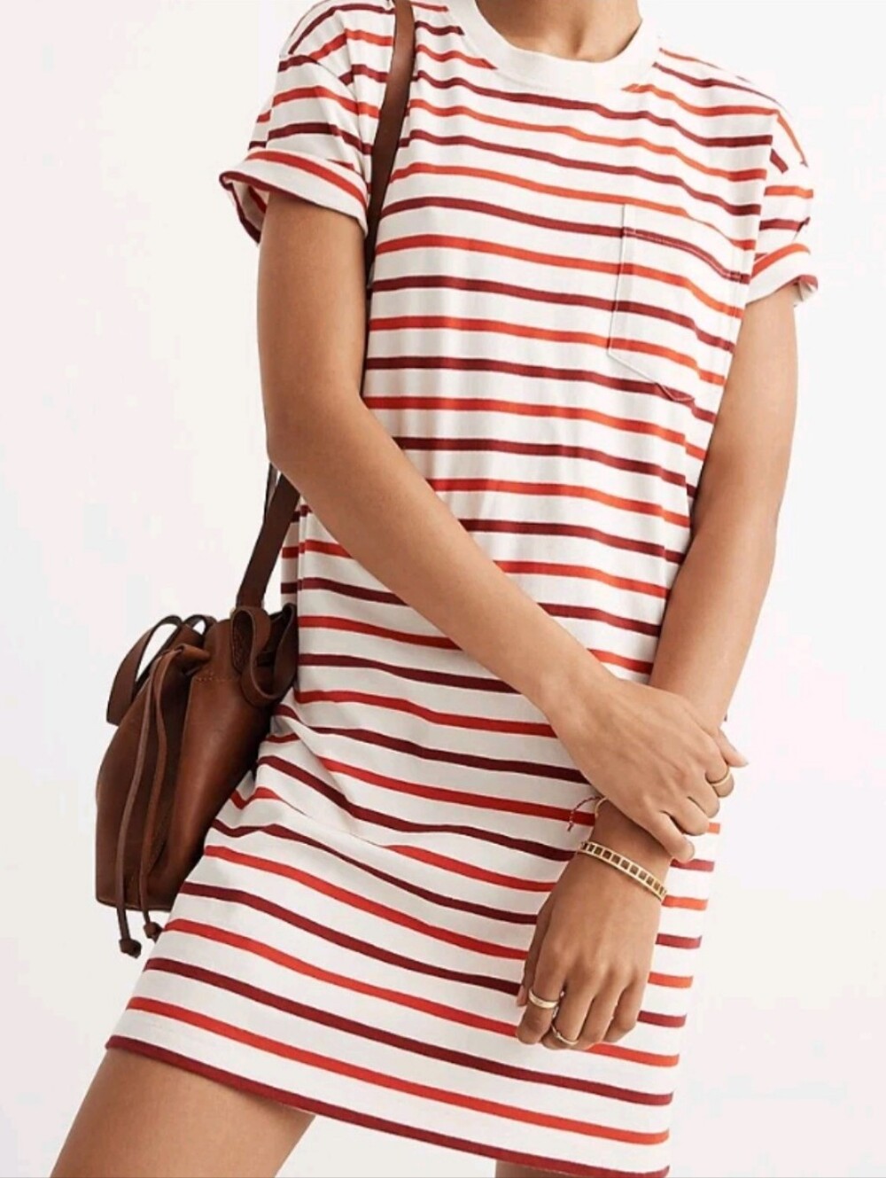 Madewell Red & White Striped Short Sleeve Pocket Tee Dress